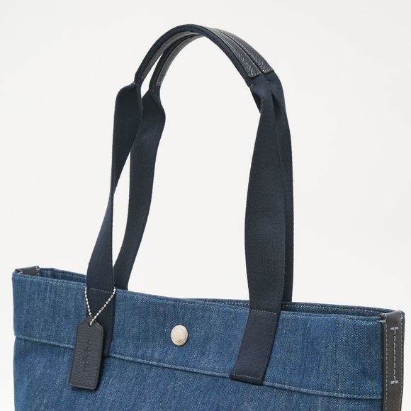 Coach Horse and Carriage Tote Bag Denim Leather Blue - Picture 8 of 14